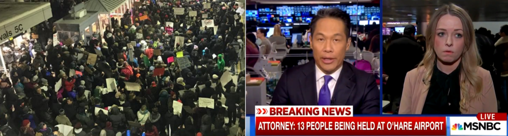 O’Hare Airport, Day 1, Travel Ban: Protests &amp; MSNBC Interview